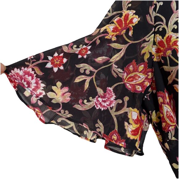 Ralph Lauren Black Floral Georgette Dress Short Flutter Sleeve Faux Wrap SZ 0 NW - Picture 8 of 16